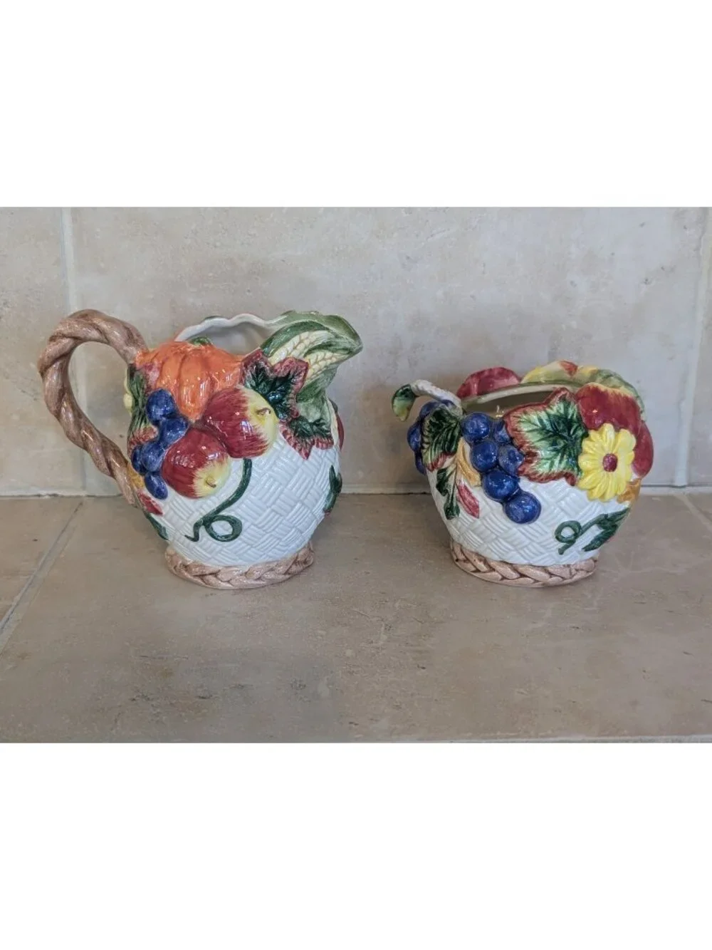 Vintage Fitz and Floyd Ceramic Cream and Sugar Set Golden Harvest Pattern